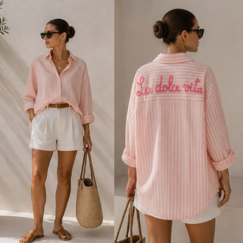 Damen Oversize Baumwollbluse „La Dolce Vita“ mit Stickerei