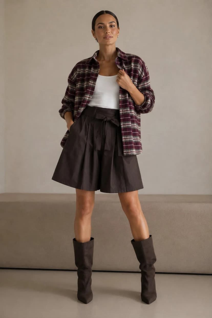 Bermuda-Shorts aus Baumwoll-Popeline mit Gürtel . Schokoladenbraun