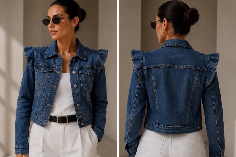 Neu-Jeansjacke mit Schulterdetail / Puffärmeln Denim Blaue Jacke M