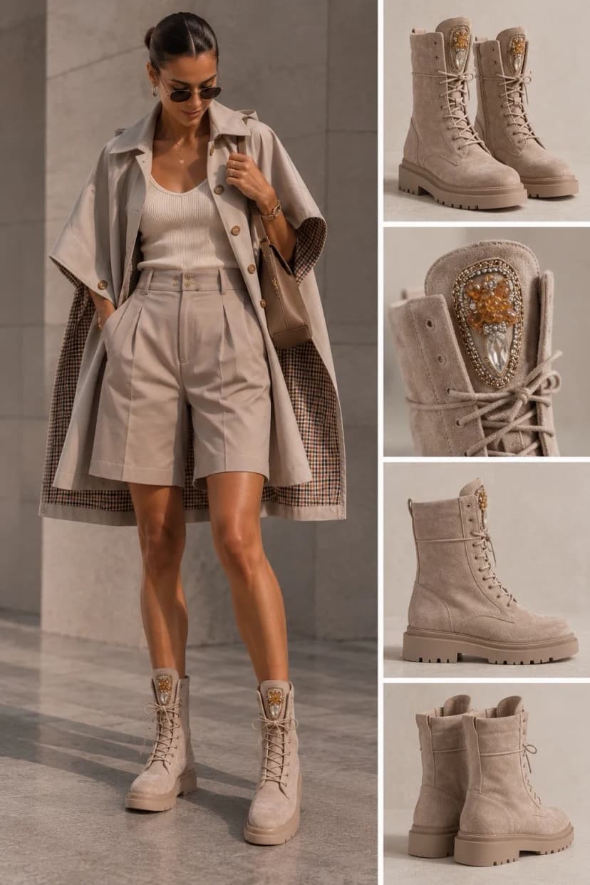 Damen Stiefelette , Schnürstiefeletten mit Zierstein auf der Zunge , Taupe 39