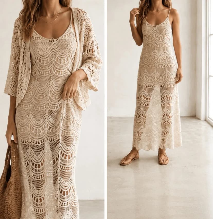 Langes Baumwollkleid mit Häkelspitze „Portofino Lace“ S