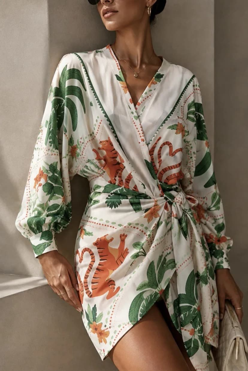 Damen Wickelkleid mit weiten Fledermausärmeln M/L