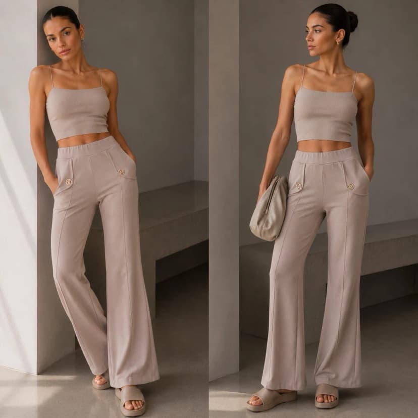 Damen fliesende weiche Sweathose Flared mit Taschen und Broschen