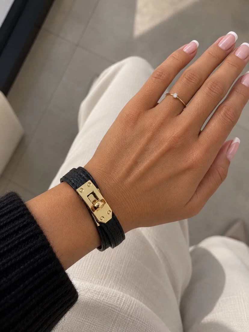 Damen Lederarmband mit goldfarbenem Verschluss - 100% Echtleder Schwarz