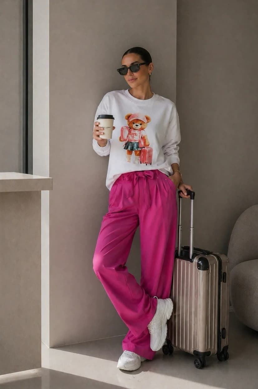 Damen Weißes Sweatshirt Mit Teddybär Langarm Pullover Rundhals Gr. M