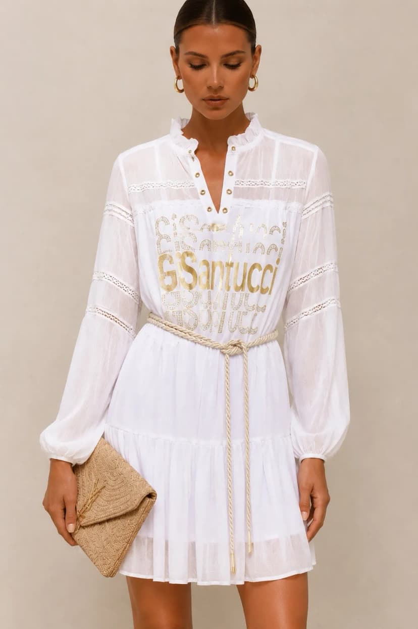Gil Santucci Langarm Romantisches Kleid Boho Weiß