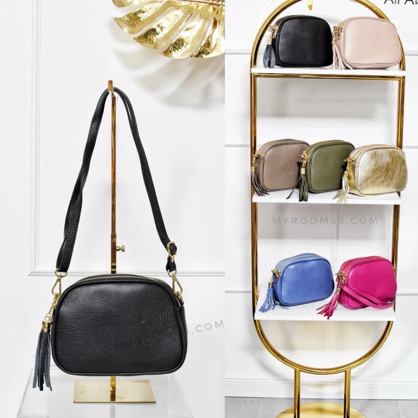 Damentasche aus Leder Schultertasche Umhängetasche Schwarz Crossbody