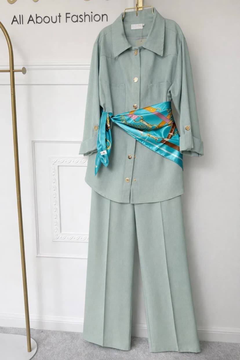 Jeans Optik Set 2-teilig Hemd Hose Wide Leg Used Look Denim Zweiteiler