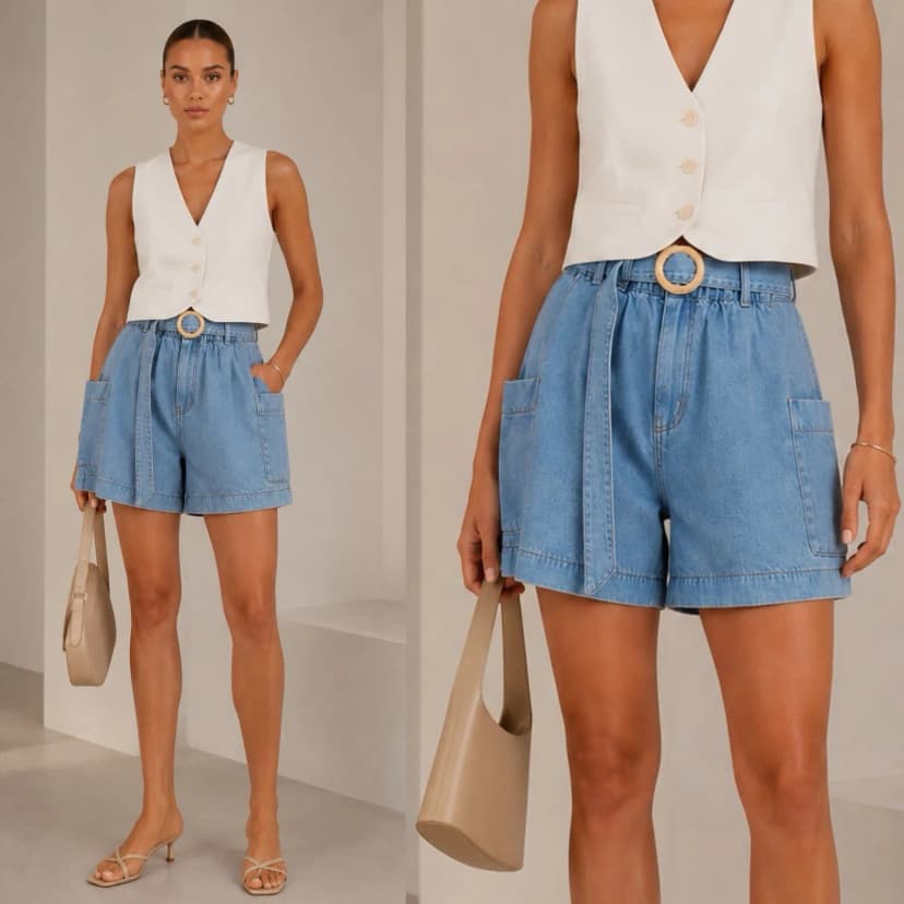 Damen Jeansshorts Bermudas kurze Hose mit Gürtel Blaujeans Gr. 36