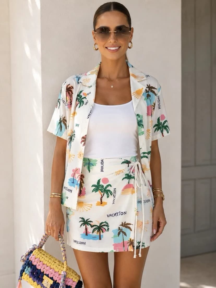 Damen Sommerliches 3 Teiliges -Set mit Wickelrock S/M