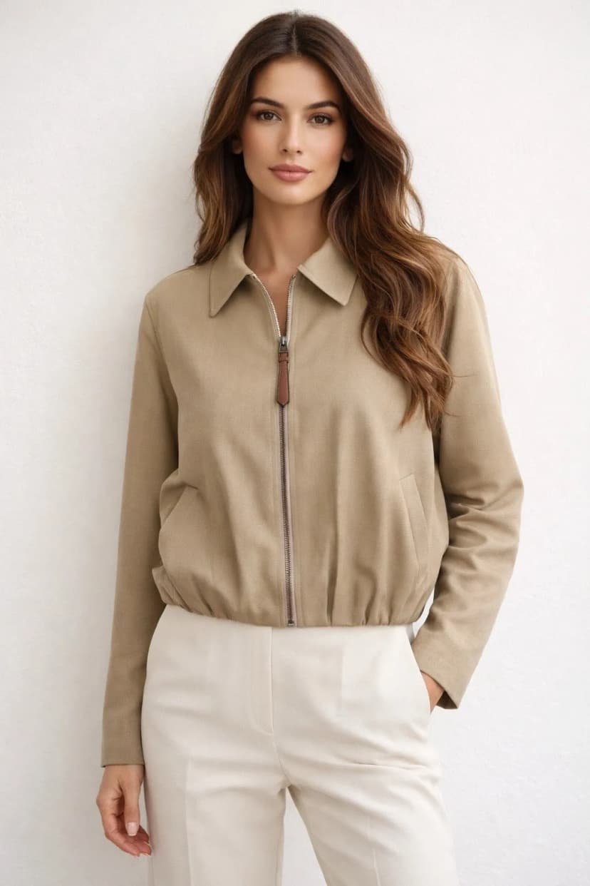 Elegante Bomberjacke mit Ballon Saum – Trendy & Modern Beige . Gr. L