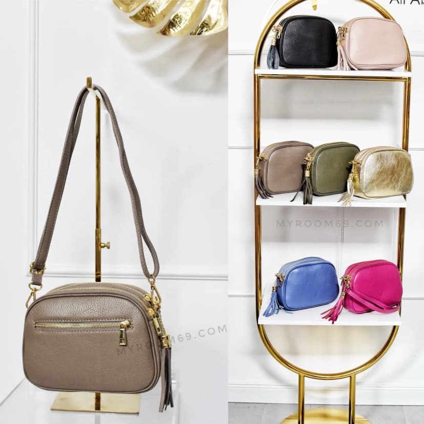 Damentasche aus Leder Schultertasche Umhängetasche Taupe Crossbody