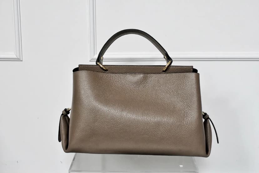 Damentasche aus Leder Handtasche Taupe Henkeltasche