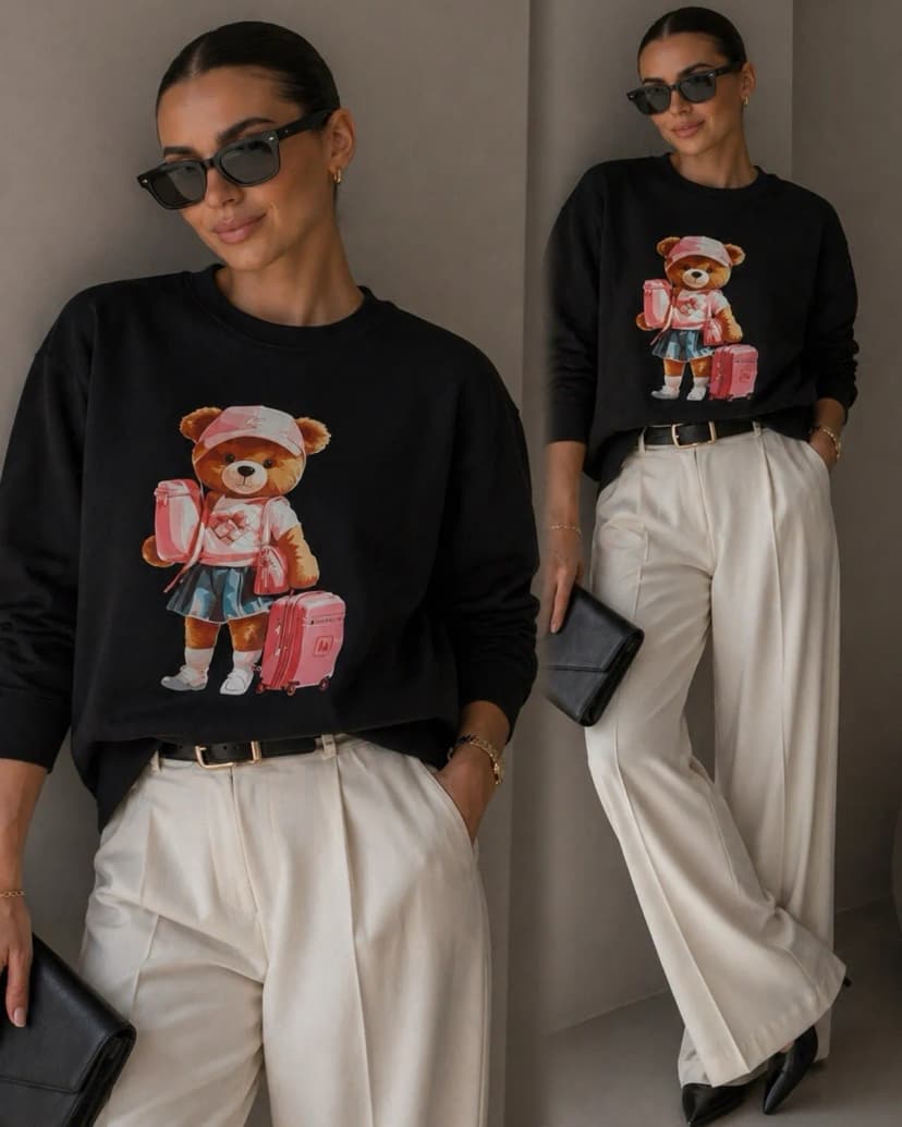 Damen Sweatshirt Mit Teddybär Langarm Pullover Trendige Oberteil Gr. XL
