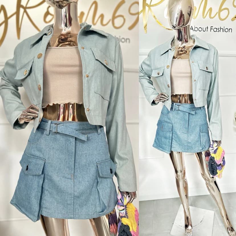 Jeansrock Minirock mit Übergrößen Taschen Blau Denim Mini Rock Hosenrock 38