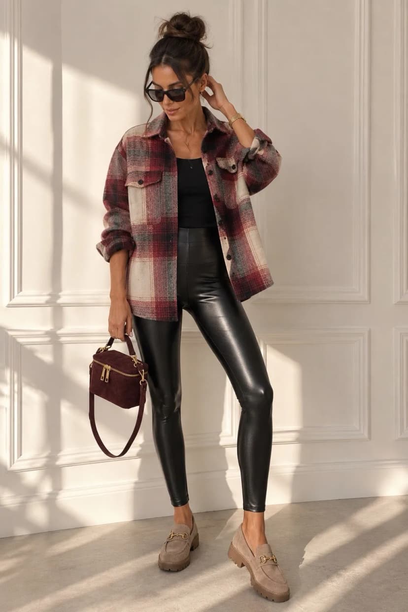Schwarze Thermo Leggings Leder Look elastischem Bund