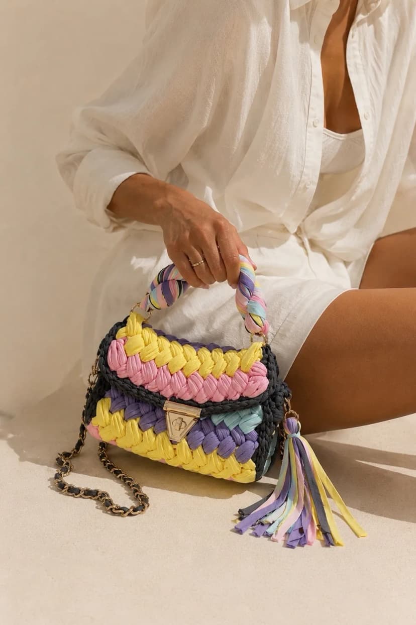 Geflochtene Handtasche Umhängetasche Handgewebte Grob Gestrickt. Capri Design