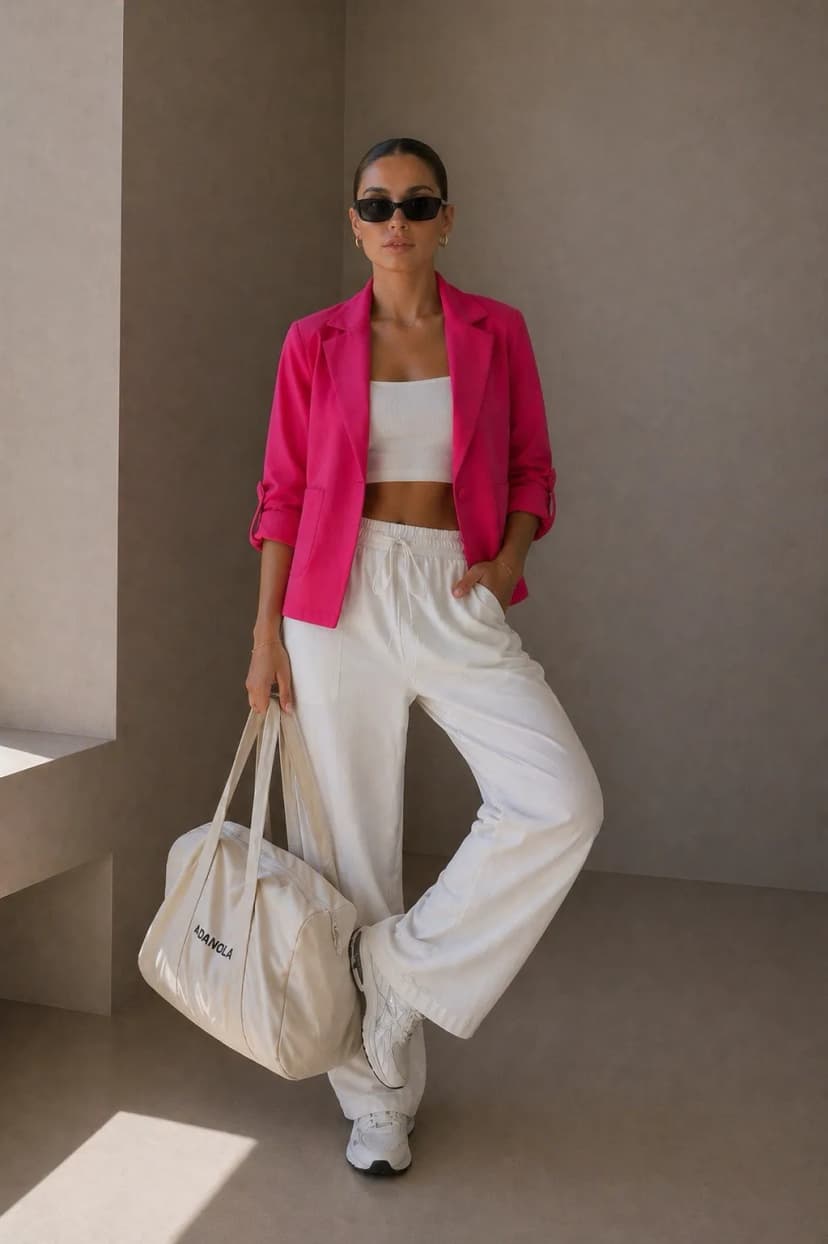 Damen Fuchsiafarbener sportlicher Blazer aus Sweatstoff mit Taschen S