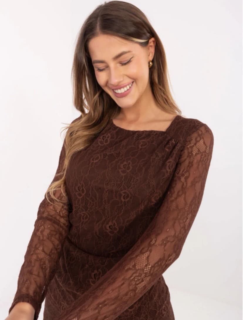 Damen Braune Spitzenbluse mit Futter