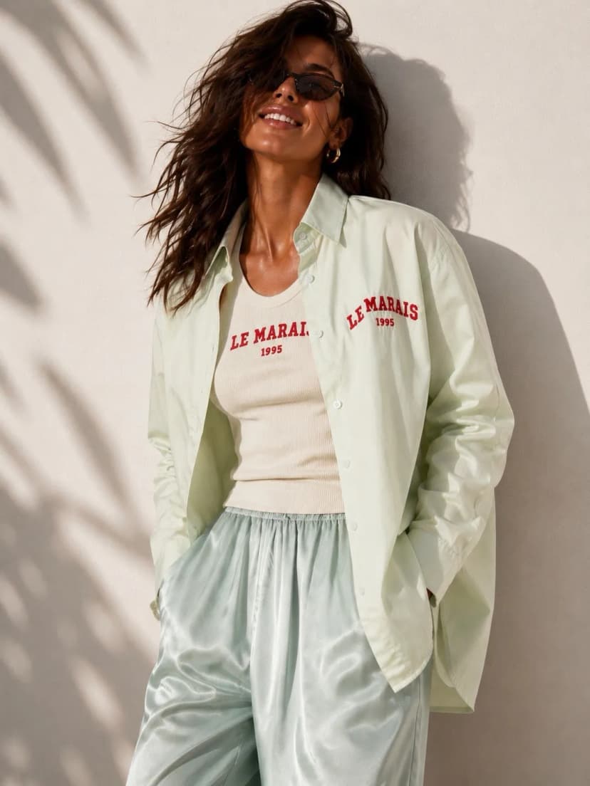 Damen Zweiteiliges Set Top & Langarmiges Hemd mit Stickerei Le Marais. Minze