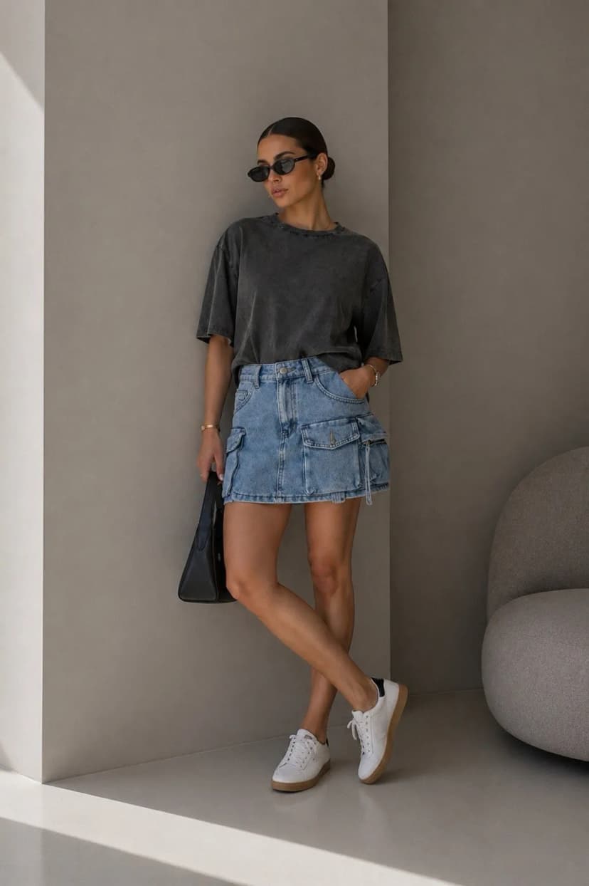 Jeans Hosenrock Minirock mit Shorts Denim Rock