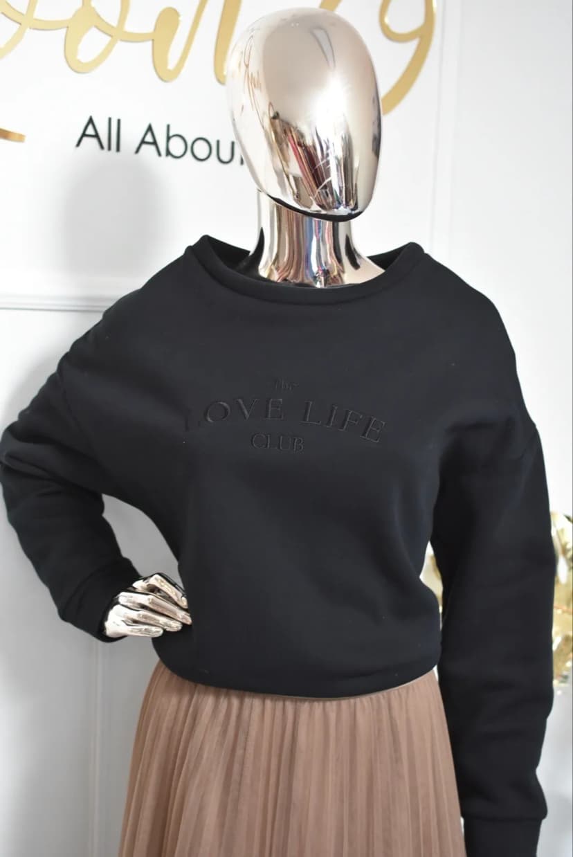 damen hoodie Sweatshirt Schwarz Stickerei Baumwolle Pullover