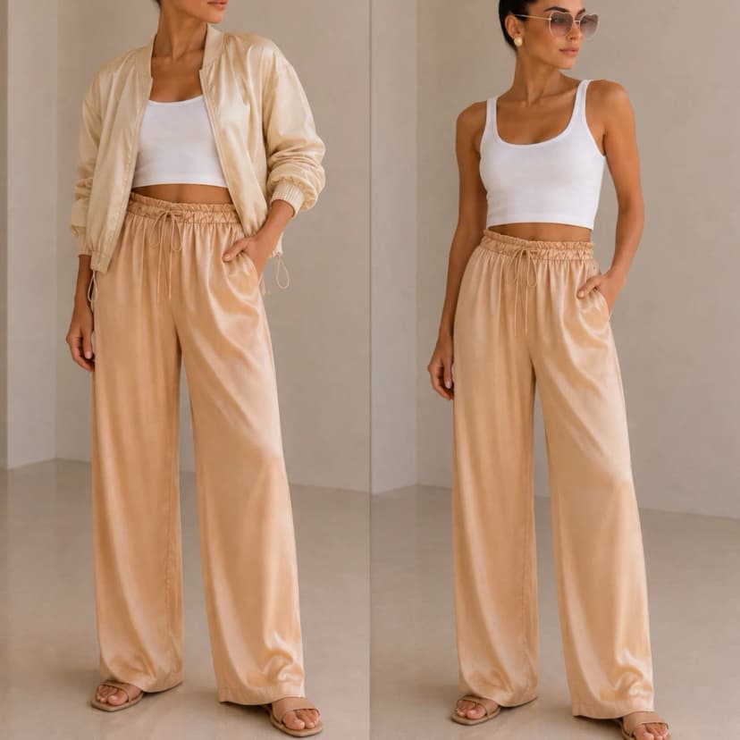 Kunstseide Fließende Palazzo - Hose 100% Viskose Gold/Beige Sommer