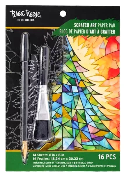 Brea Reese BUNTGLAS Kratzer Kunst Papier Block 6" x 8" Weihnachten NEU