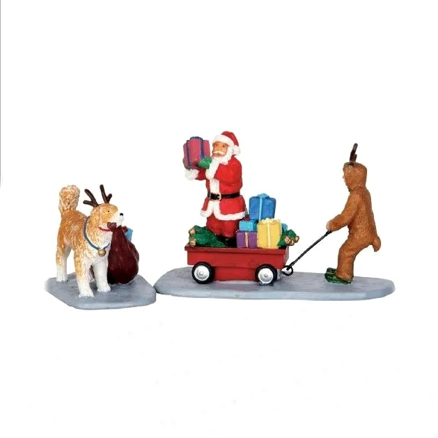 Lemax PLAYING SANTA 2er Set #52326 Weihnachtsdorf Figuren 2015
