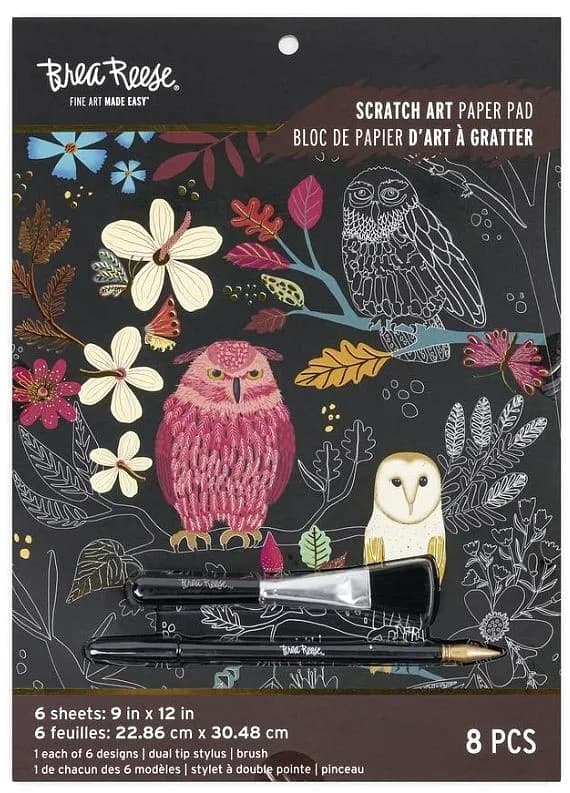 Brea Reese Eulen & Monde Kratzer Kunst Papier Block 9" x 12" NEU