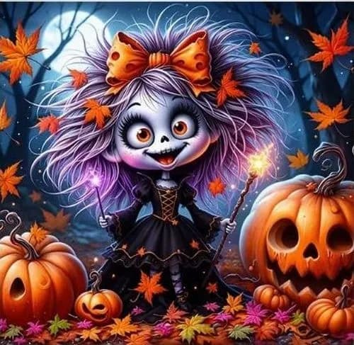 KÜRBISHEXE Diamond Painting Kit 11,8" x 11,8" Voll Bohrer Halloween