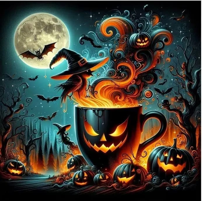 MOONLIT PUMPKIN BREW Diamond Painting Kit 11,8" x 11,8" Vollbohrer Neu