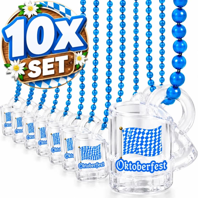 10x Oktoberfest Schnapsglas Kette 40 cm Bierglas Bayern Party Outfit Accessoire