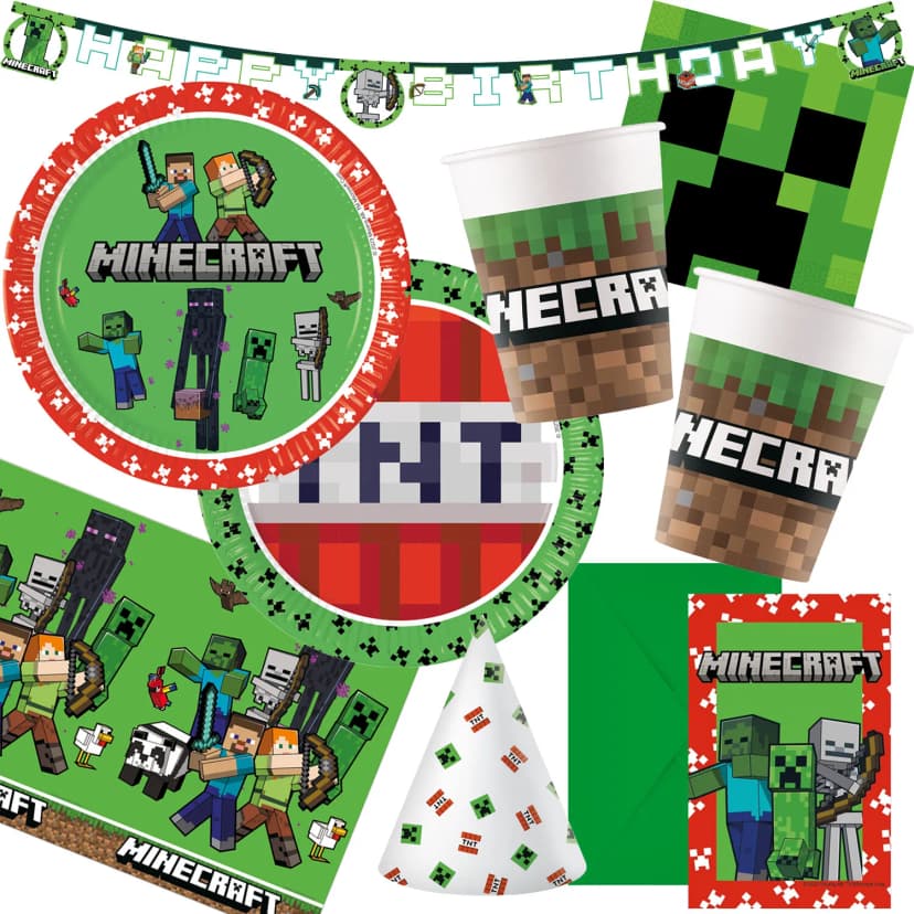 MINECRAFT TNT PIXEL PARTY Geschirr Deko Kindergeburtstag Geburtstag Zocker-Fans