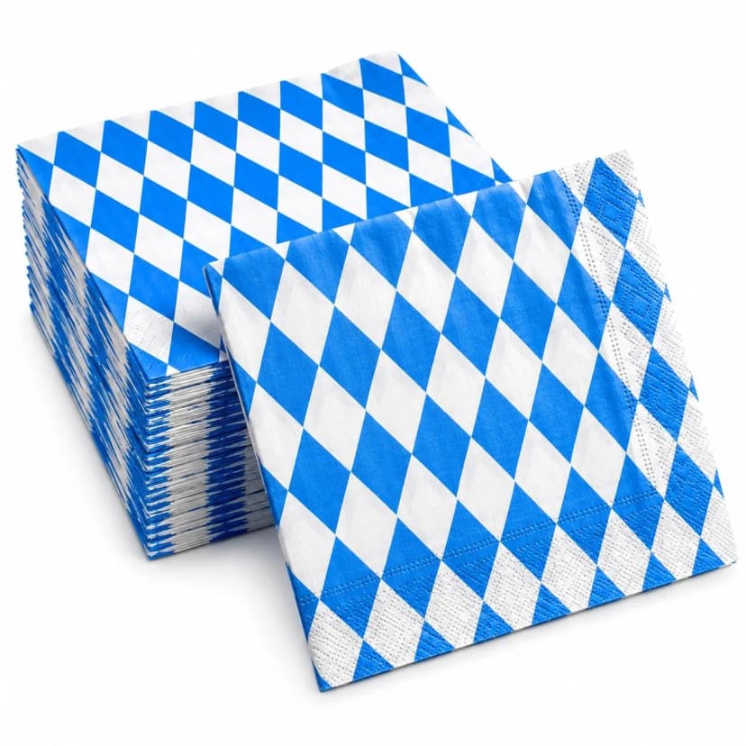 20 Servietten Oktoberfest 33x33 cm – Bayern Deko blau weiß Raute Bierfest Party