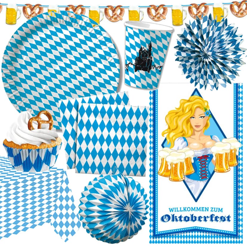 BAYERN OKTOBERFEST - Geschirr Deko Mottoparty Blau Weiß Bavaria Party Bierfest