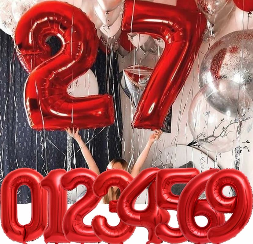 FOLIENBALLONS ZAHLEN ROT - 80cm Geburtstag Deko Party Luftballons Ballons Helium