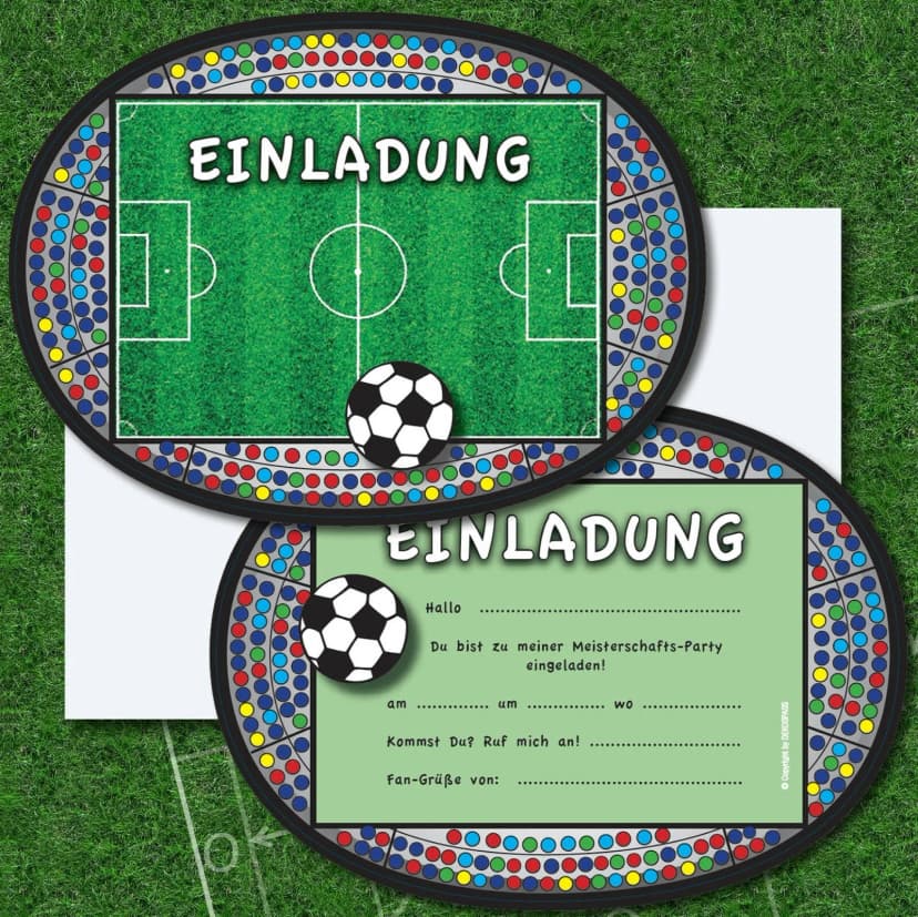 6 EINLADUNGSKARTEN FUSSBALL - Kindergeburtstag Kinder Party Fußball Einladungen