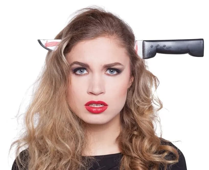 Haarreif BLUTIGES MESSER IM KOPF Halloween Verkleidung Accessoires Party Blut