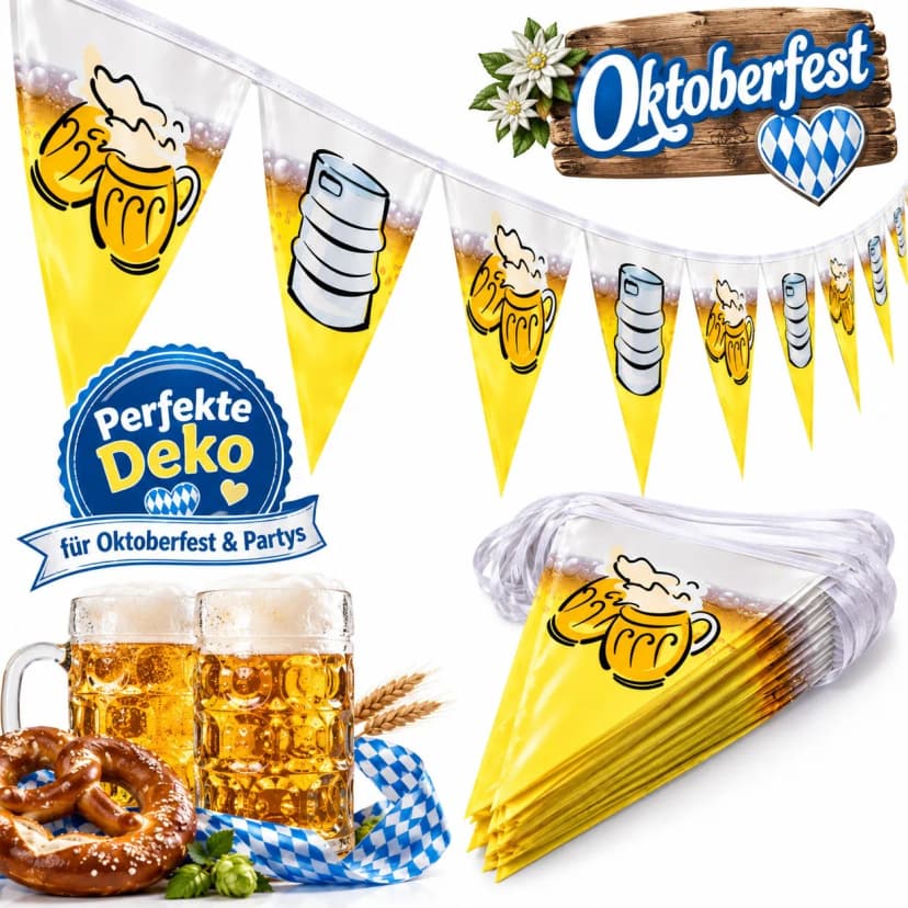 Oktoberfest Wimpelkette 6 m – 15 Wimpel 20 x 30cm wetterfeste Partydeko Girlande