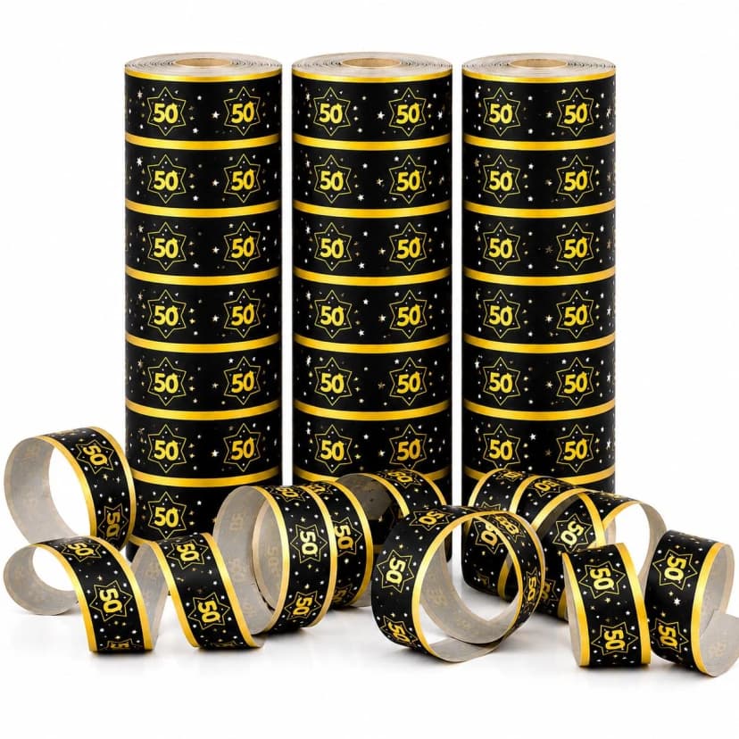 Luftschlangen 50. GEBURTSTAG Deko Party Jubiläum Schwarz Gold Tischdeko 3 Rollen