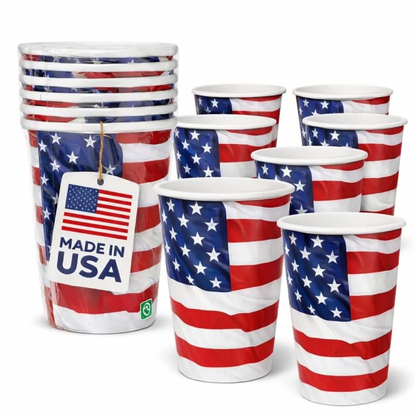 8 Pappbecher USA + AMERIKA Party Becher US 266ml Partybecher Stary Stripes Deko