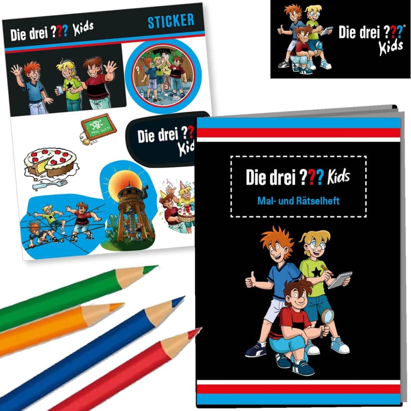 Mitgebsel-Set DIE DREI ??? KIDS mit Mal- und Rätselheft + Sticker + Buntstifte
