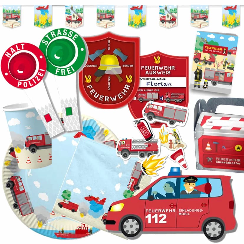 FEUERWEHR KINDERGEBURTSTAG - Geschirr Deko Mitgebsel Kinder Motto Party Spiele