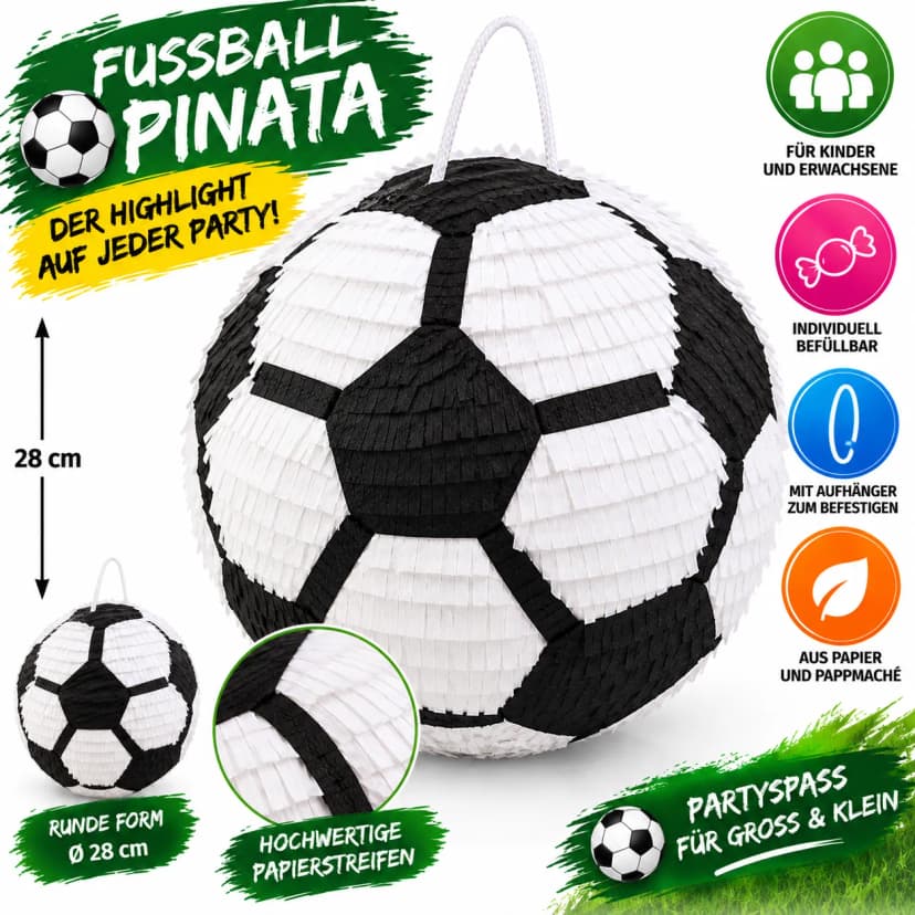 Fußball Pinata 28 cm – Partyspiel zum Befüllen für Kindergeburtstag Party Spaß