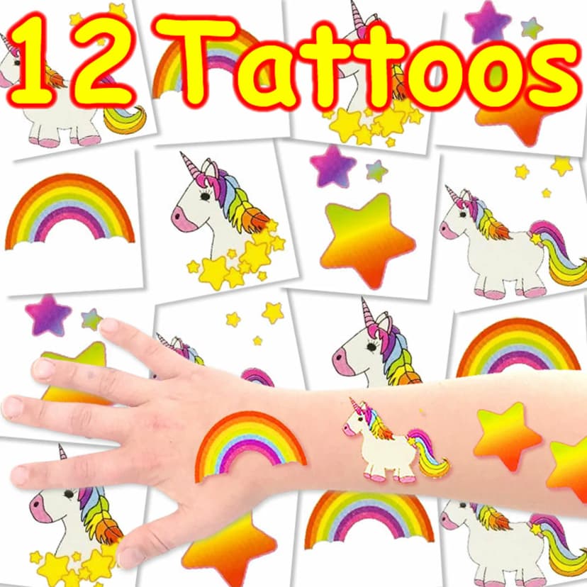 EINHORN TATTOO SET - 12 Kinder Tattoos Kindergeburtstag Mitgebsel Unicorn Party