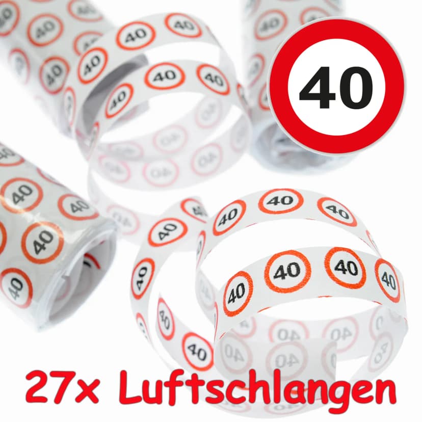 27 LUFTSCHLANGEN - 40 GEBURTSTAG - Party Deko Tischdeko Verkehrsschild Streamer
