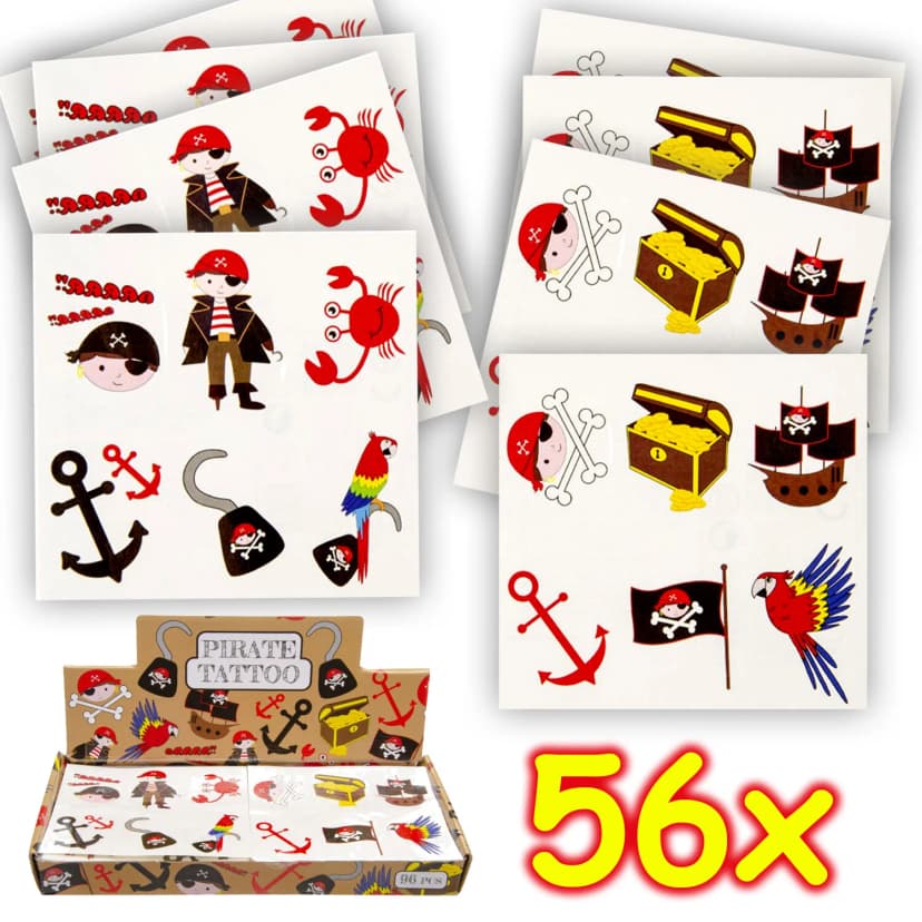56 KINDER TATTOOS PIRAT - Piraten Tattoo Mitgebsel Kindergeburtstag Basteln Set