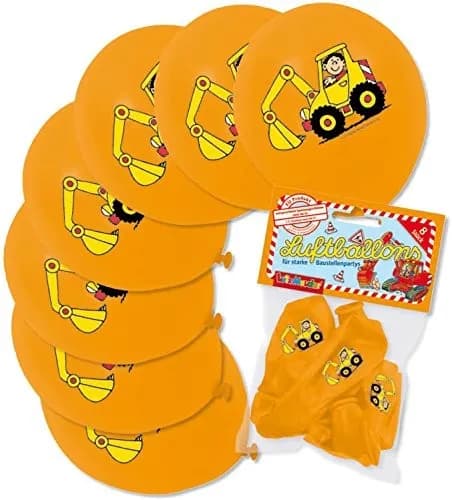 8 Luftballons BAUSTELLE BAGGER Deko Kindergeburtstag Party Geburtstag Ballons