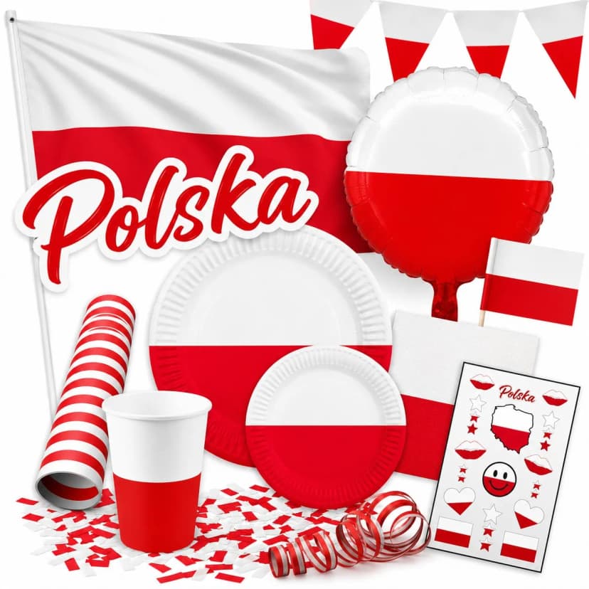Polen - Party Geschirr Deko Mottoparty Länderparty Fahne Flagge Polska Poland WM